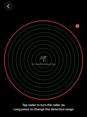 HxAR 2.0 GEO AR radar switched off with tap and press-and-hold instructions.