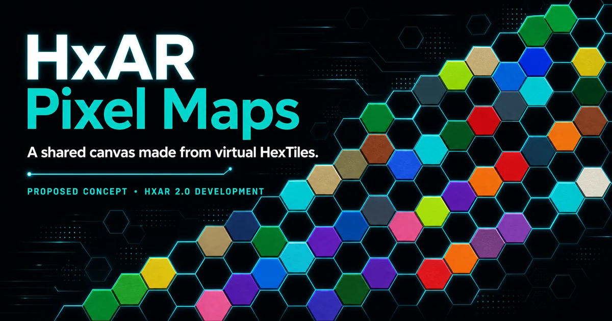 HxAR Pixel Maps concept showing a field of coloured virtual HexTiles.